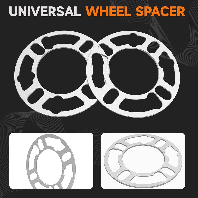 LUJIANI Store 4 Pack Universal Wheel Spacers, 1/9" (3mm) Thick Die Cast Replacement Wheel Spacer for 4 & 5 Lugs Wheels/Rims, Fits 98 to 120mm Multiple Bolts Pattern, 4x100, 4x108, 4x110, 5x114.3, 5x120 - Image 4